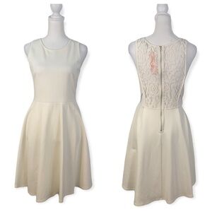 GB Cream Fit and Flare Dress with Lace Back and Side Cut Out- NWT